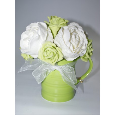 Lime Ceramic Milk Jug with Peonies and Roses